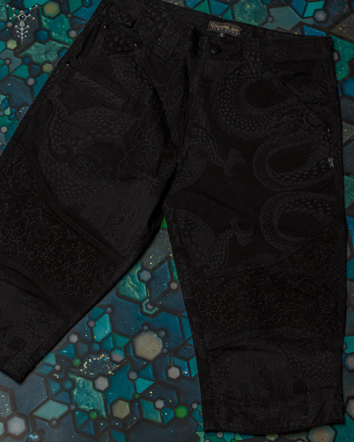 Corsaire / Denim Stretchy Digital Embroidey Stonewashed - Black IKARO DRAGONS