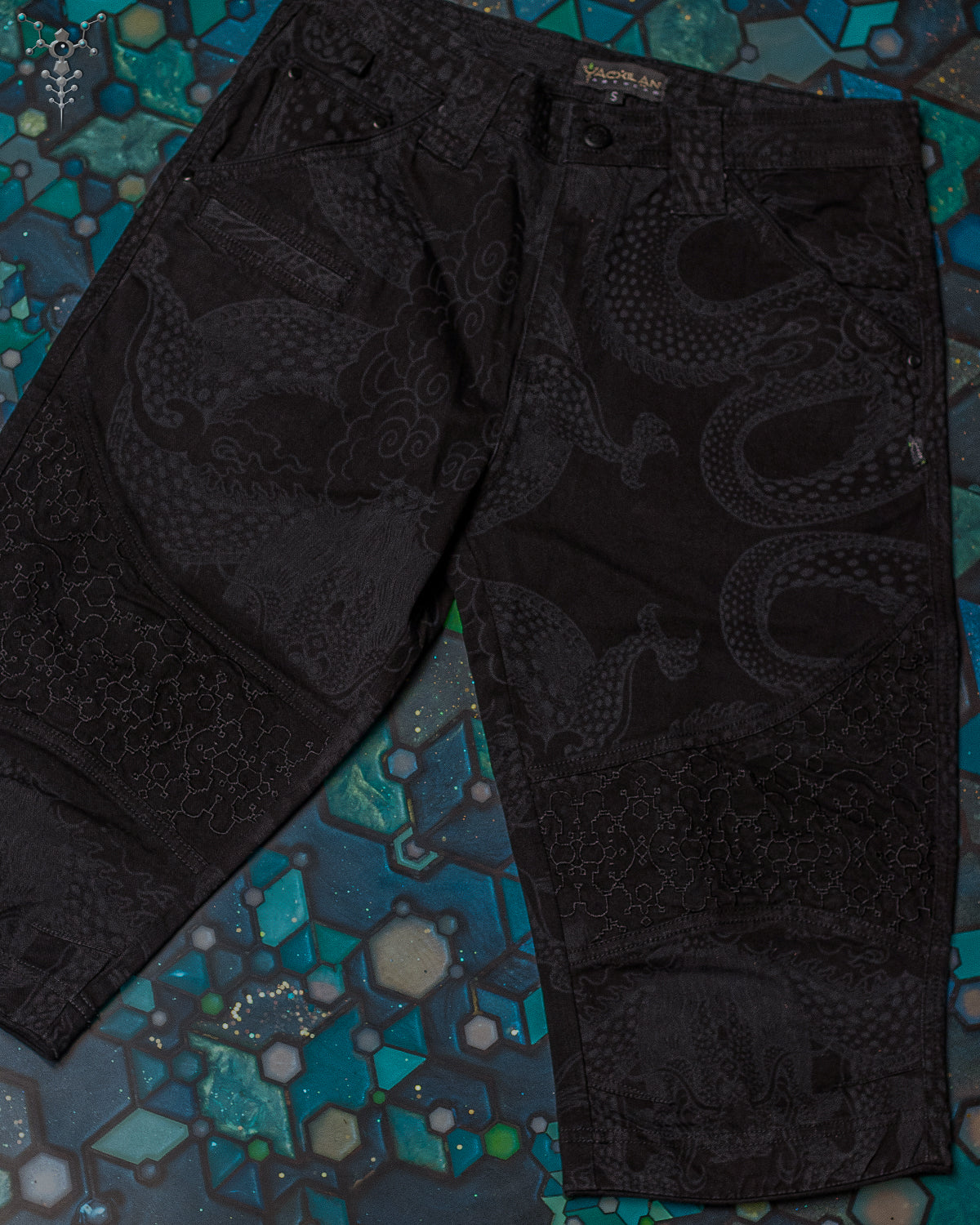 Corsaire Men / Stretchy Denim Digital Embroidery and LASER print - Black IKARO DRAGONS