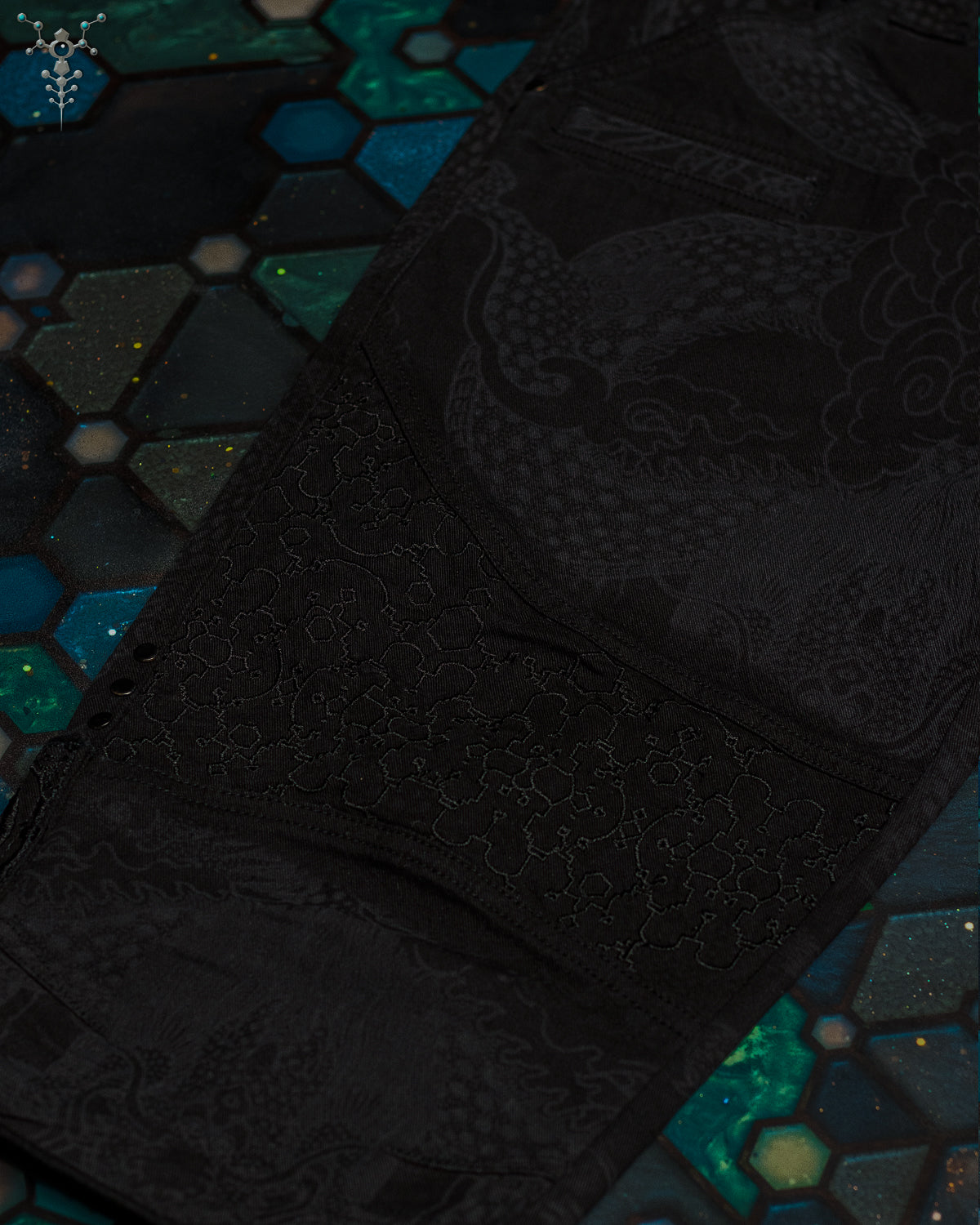 Corsaire / Denim Stretchy Digital Embroidey Stonewashed - Black IKARO DRAGONS
