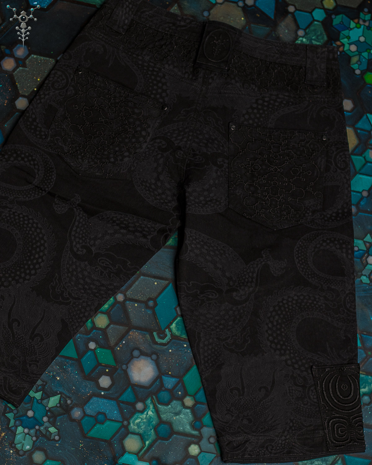 Corsaire / Denim Stretchy Digital Embroidey Stonewashed - Black IKARO DRAGONS