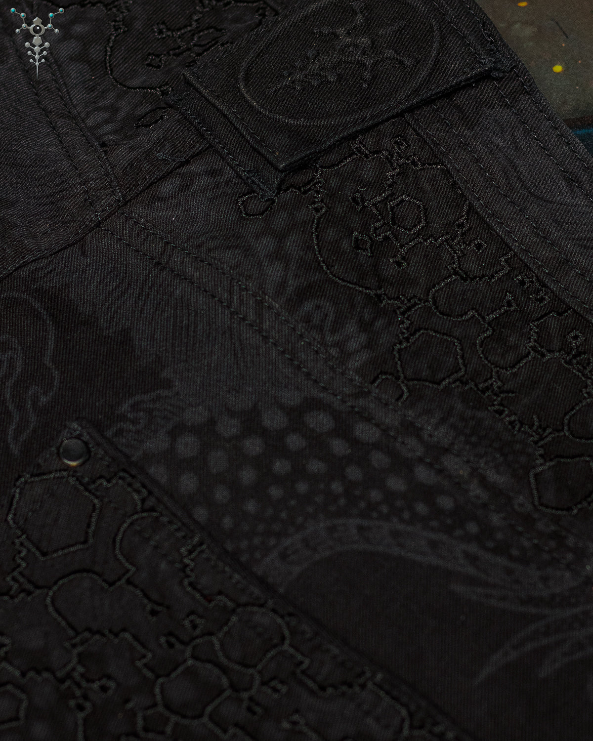 Corsaire / Denim Stretchy Digital Embroidey Stonewashed - Black IKARO DRAGONS