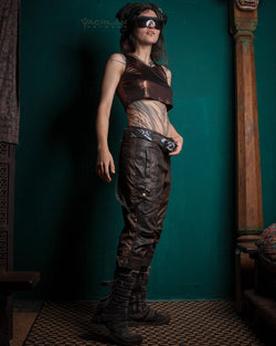 Corsaire Pants Woman / Waxed Denim - Brown SANDSOTIME - Yacxilan Artwear