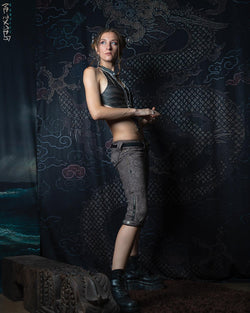 Corsaire Pants Woman / Fake Leather Swede - Grey SHAMANKA - Yacxilan Artwear