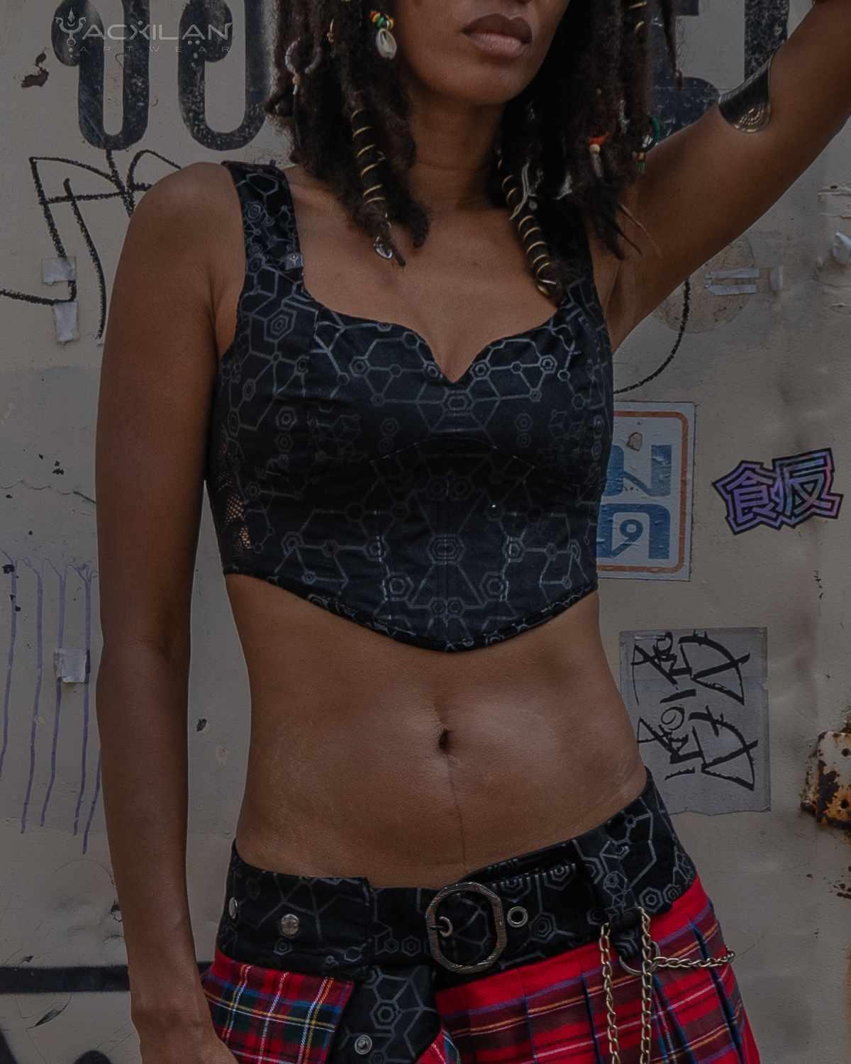 Corset Kilt Black Velvet SHAMANKA Red Tartan