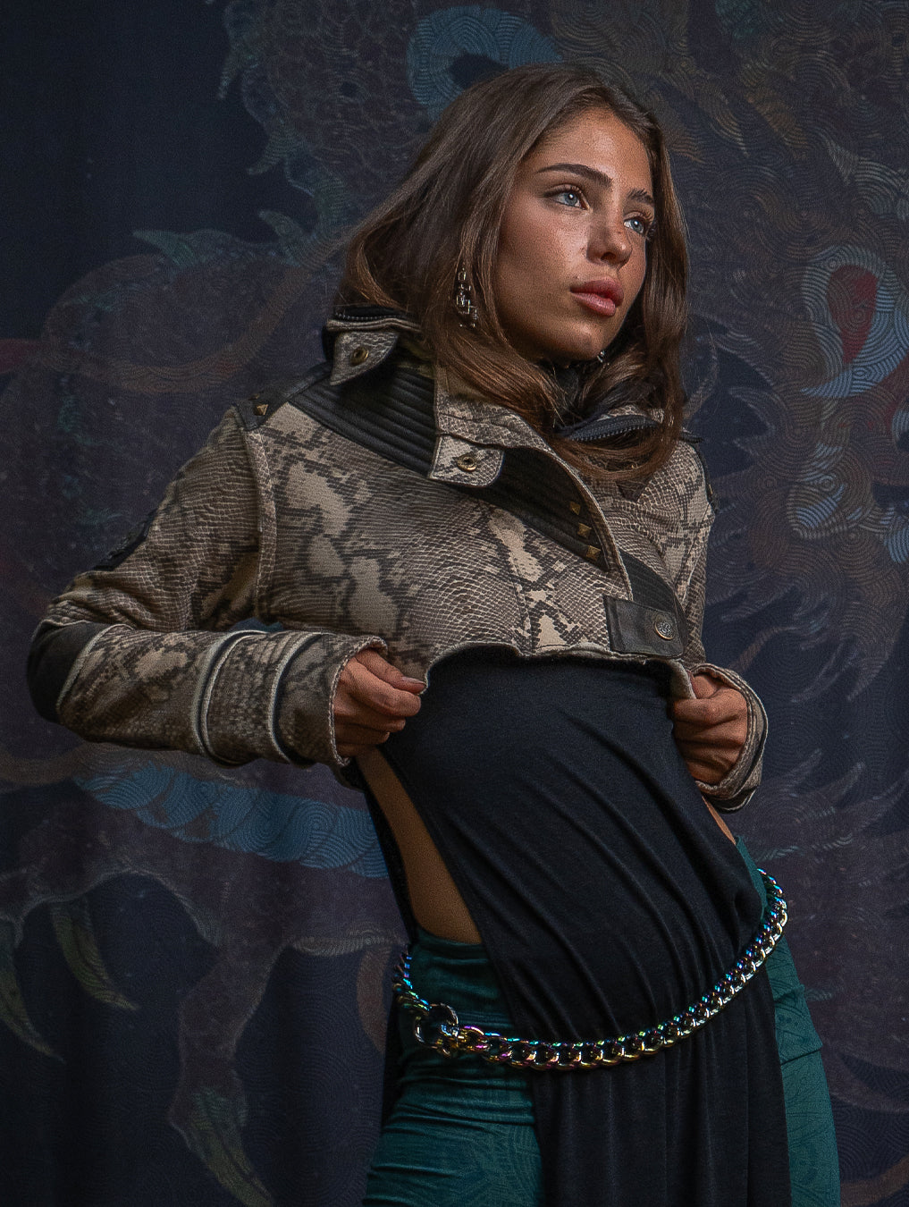 Crop Jacket Neotokyo Punk / Cotton Looper Fake Leather - KINGKOBRA