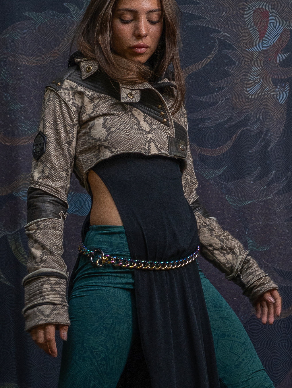 Crop Jacket Neotokyo Punk / Cotton Looper Fake Leather - KINGKOBRA
