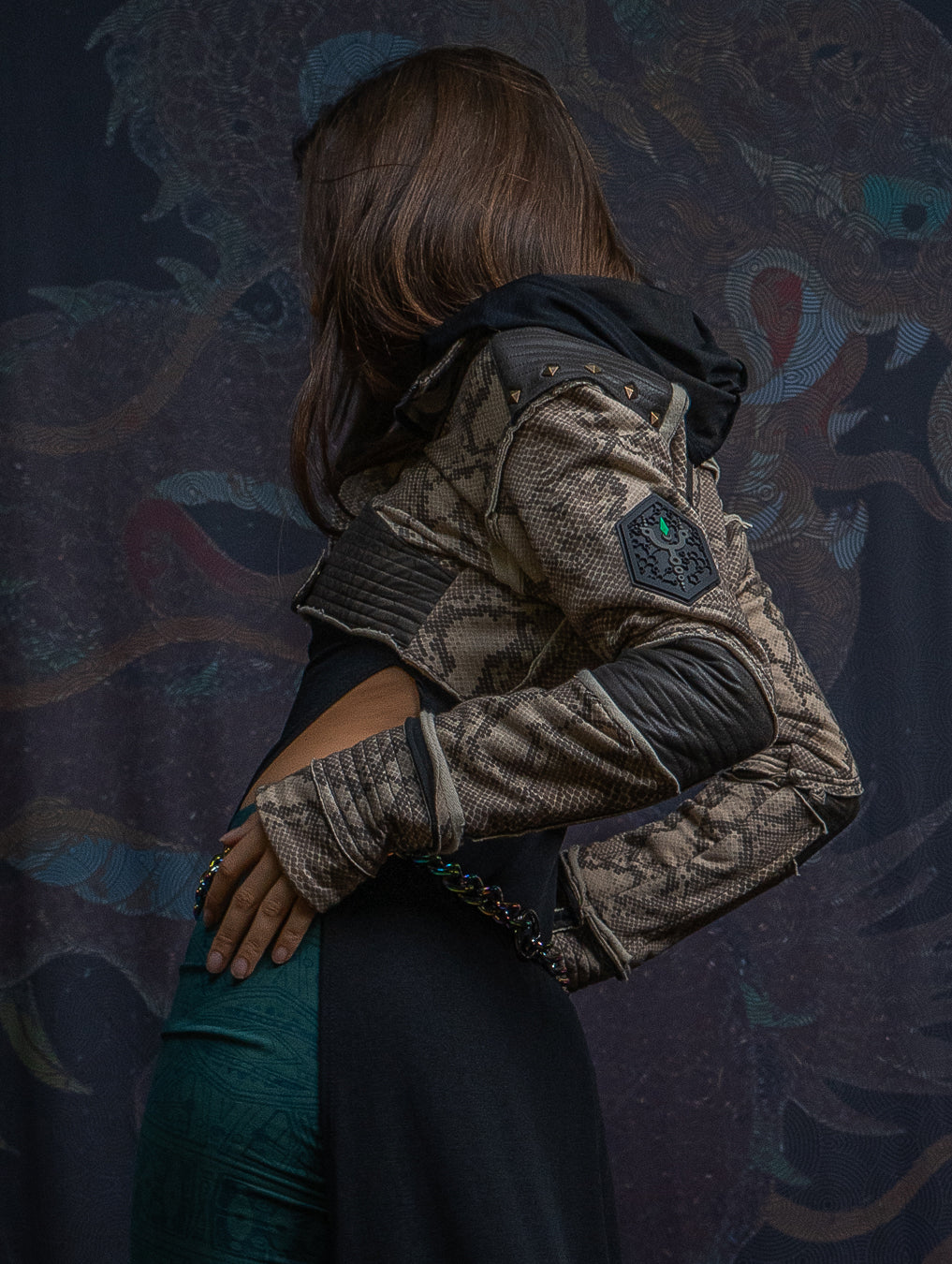Crop Jacket Neotokyo Punk / Cotton Looper Fake Leather - KINGKOBRA