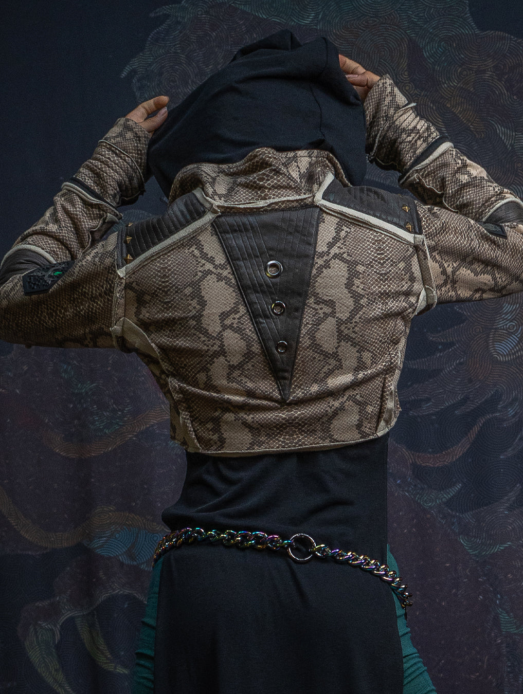 Crop Jacket Neotokyo Punk / Cotton Looper Fake Leather - KINGKOBRA