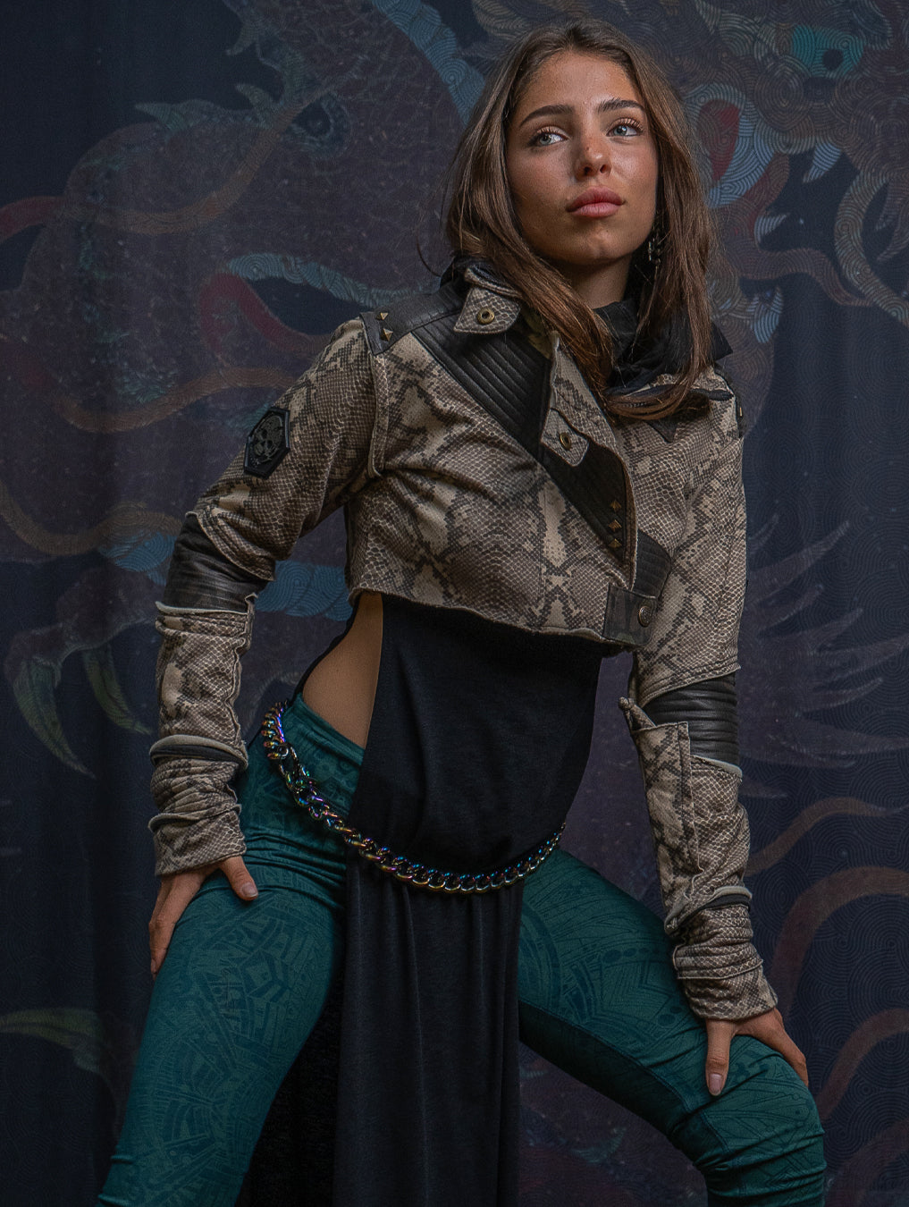 Crop Jacket Neotokyo Punk / Cotton Looper Fake Leather - KINGKOBRA