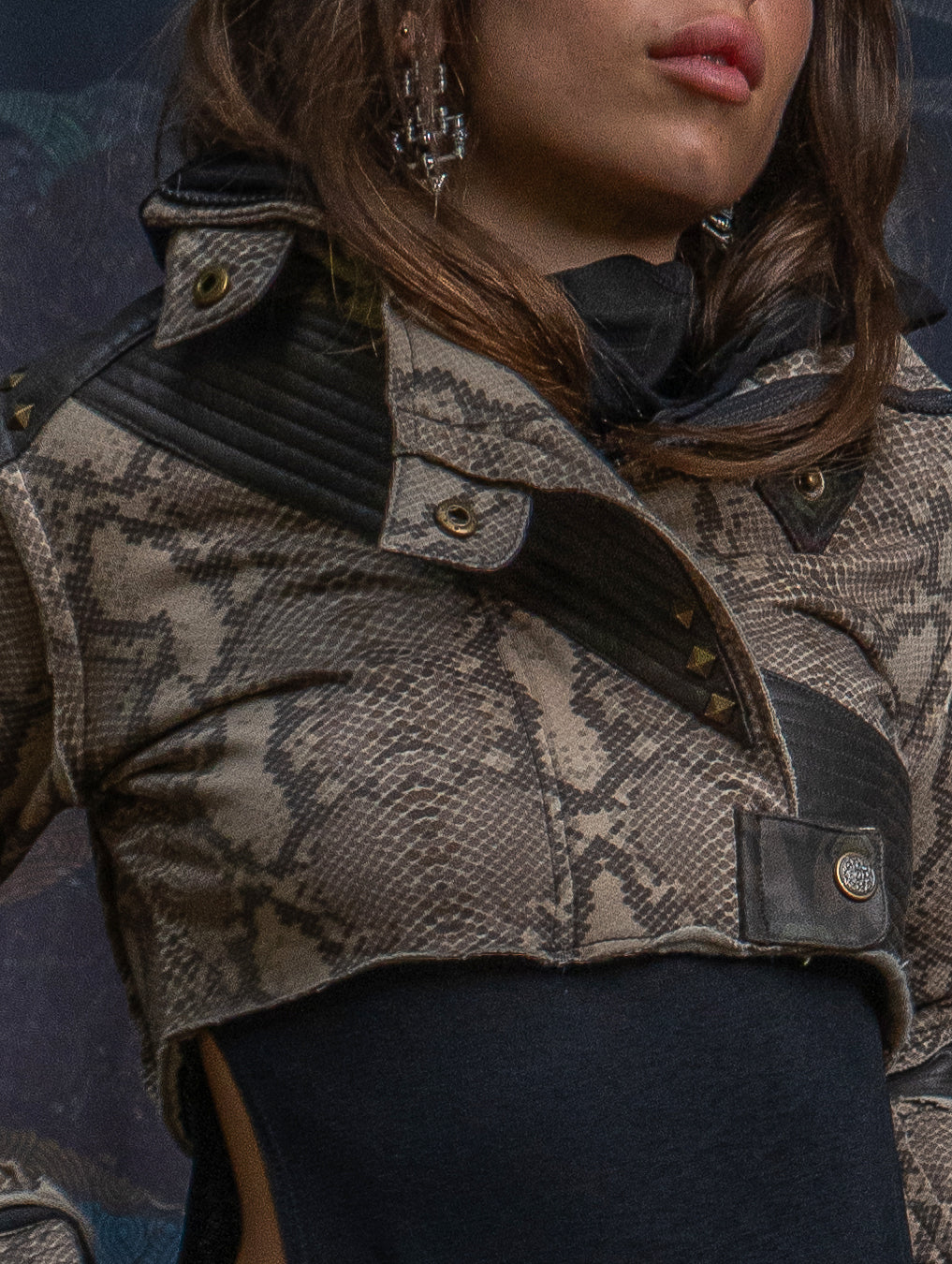 Crop Jacket Neotokyo Punk / Cotton Looper Fake Leather - KINGKOBRA