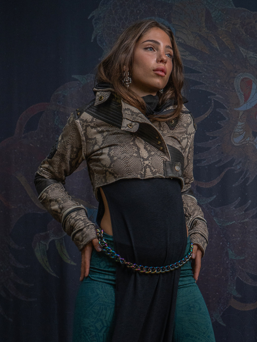 Crop Jacket Neotokyo Punk / Cotton Looper Fake Leather - KINGKOBRA