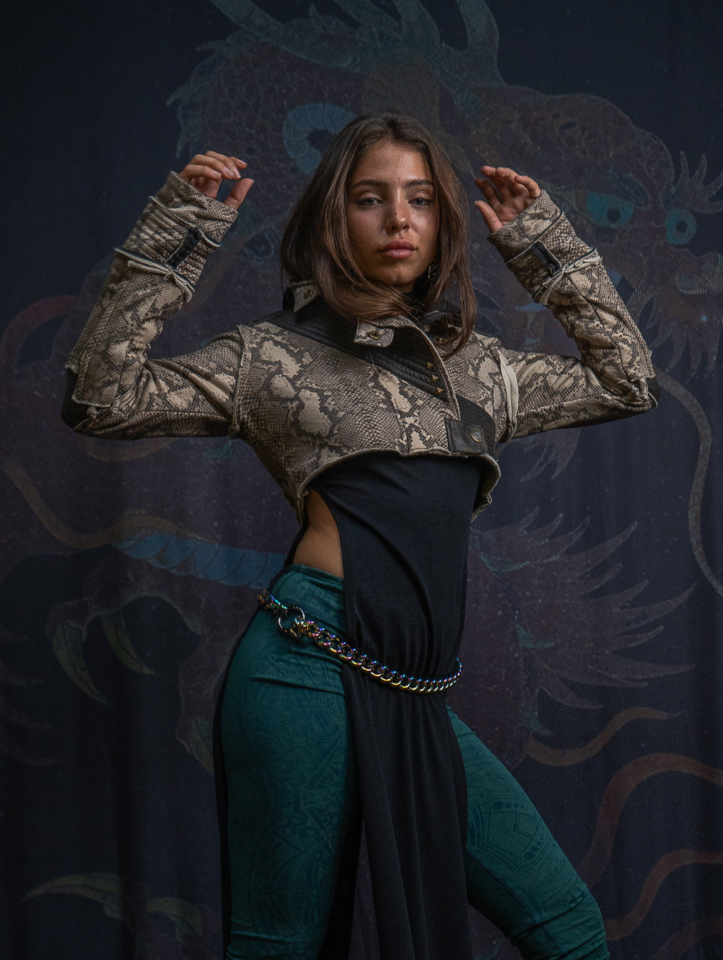 Crop Jacket Neotokyo Punk / Cotton Looper Fake Leather - KINGKOBRA