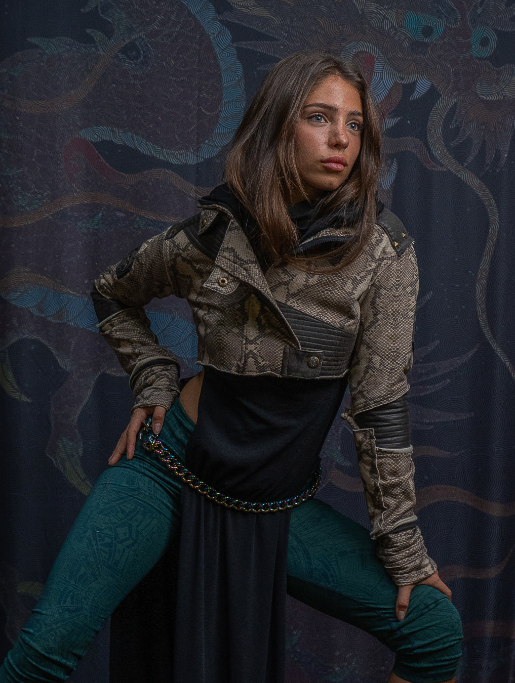 Crop Jacket Neotokyo Punk / Cotton Looper Fake Leather - KINGKOBRA