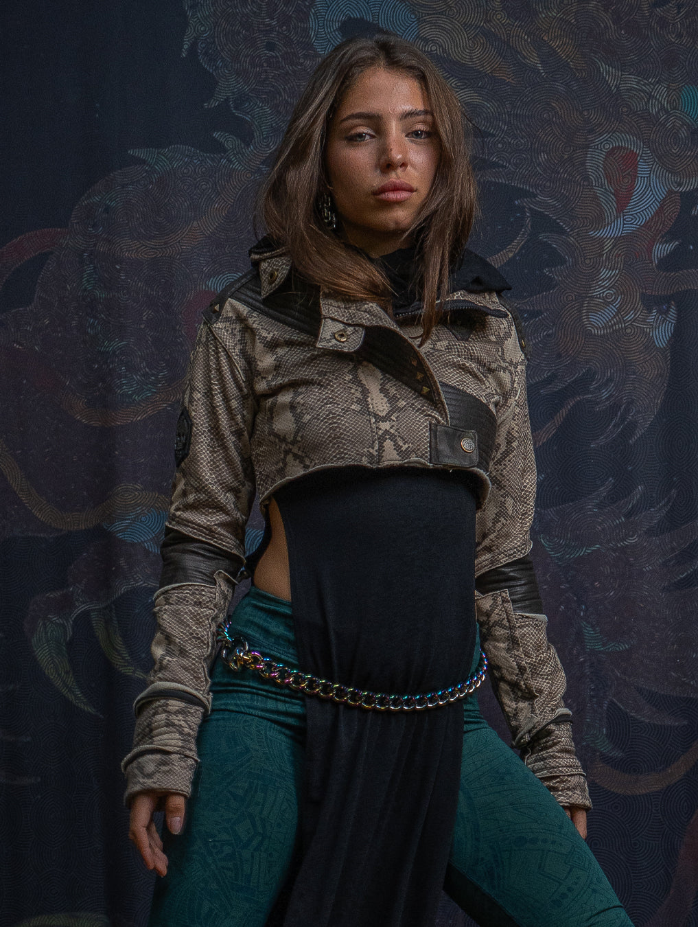 Crop Jacket Neotokyo Punk / Cotton Looper Fake Leather - KINGKOBRA