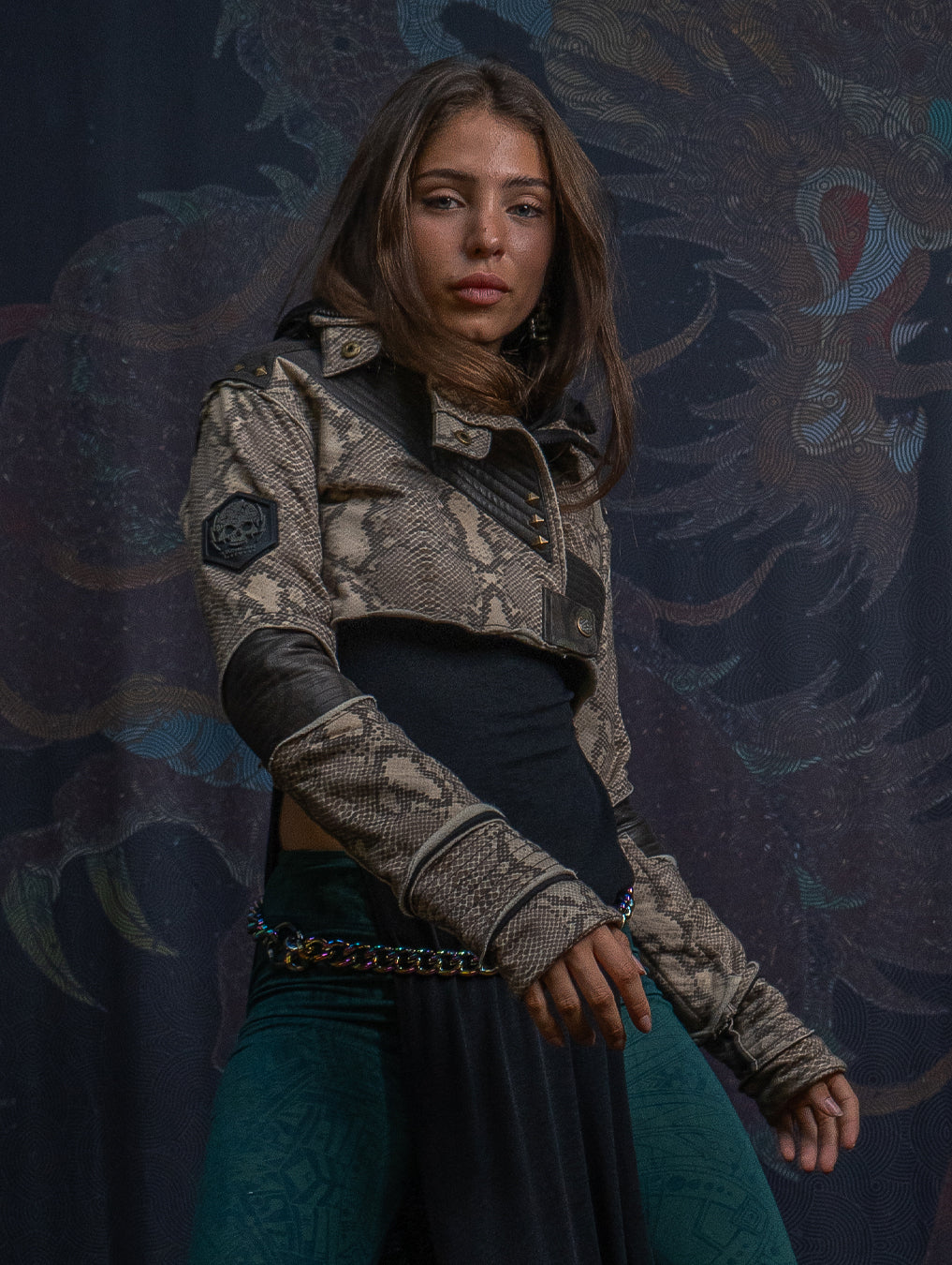 Crop Jacket Neotokyo Punk / Cotton Looper Fake Leather - KINGKOBRA