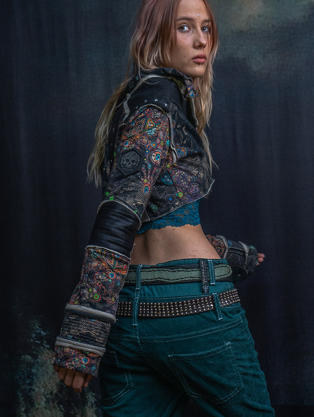 Crop Jacket Neotokyo Punk / Cotton Looper Fake Leather - PSYCHEDELIKA GALACTIKA