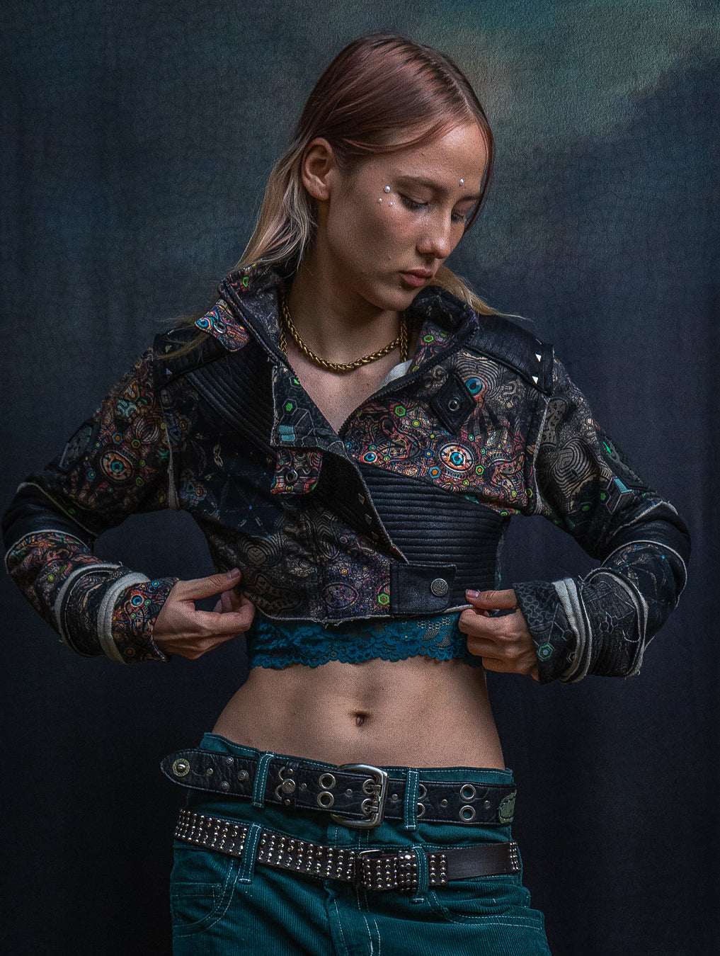 Crop Jacket Neotokyo Punk / Cotton Looper Fake Leather - PSYCHEDELIKA GALACTIKA