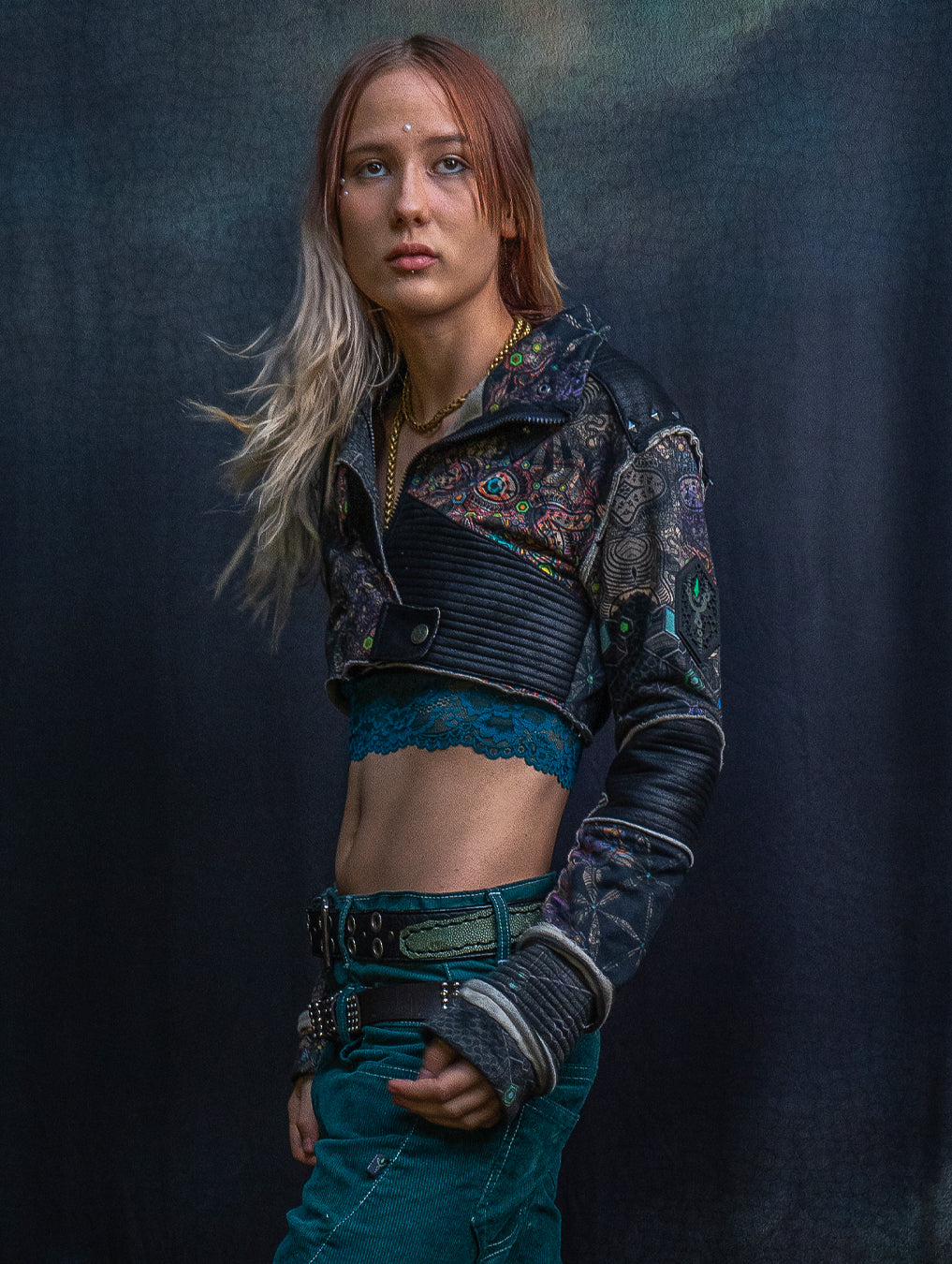 Crop Jacket Neotokyo Punk / Cotton Looper Fake Leather - PSYCHEDELIKA GALACTIKA