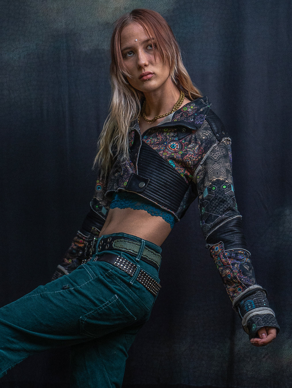 Crop Jacket Neotokyo Punk / Cotton Looper Fake Leather - PSYCHEDELIKA GALACTIKA