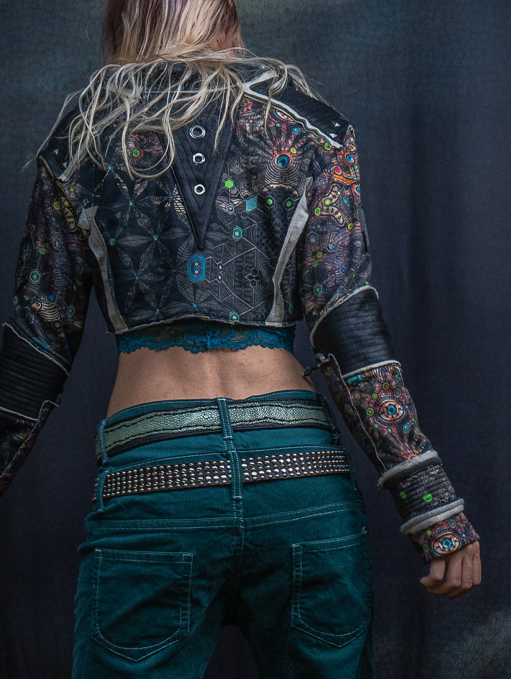 Crop Jacket Neotokyo Punk / Cotton Looper Fake Leather - PSYCHEDELIKA GALACTIKA