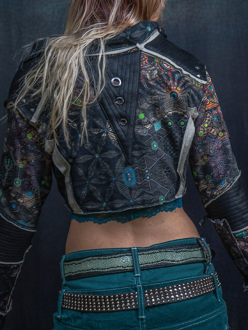 Crop Jacket Neotokyo Punk / Cotton Looper Fake Leather - PSYCHEDELIKA GALACTIKA