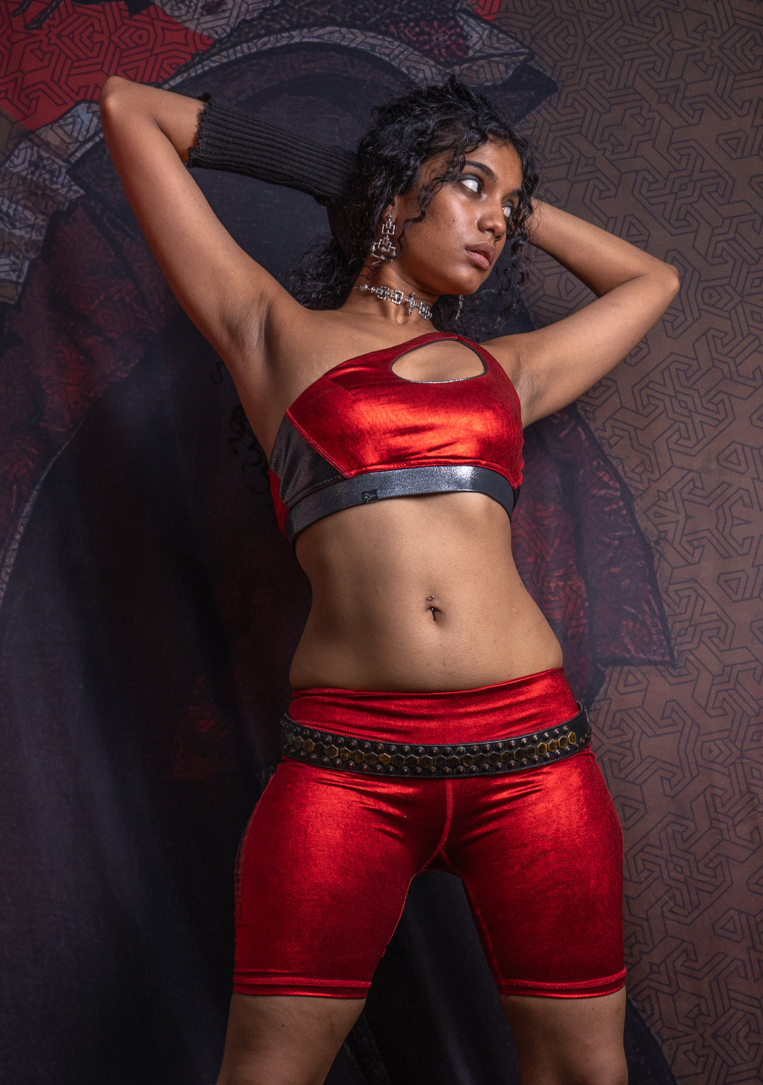 Woman Combo Shorts / Metalic Licra - RED Metal