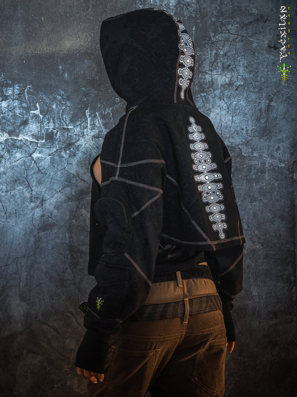 Crop Hoodie Woman / Cotton Fleece - GALACTIK SPINE Mayan Codex