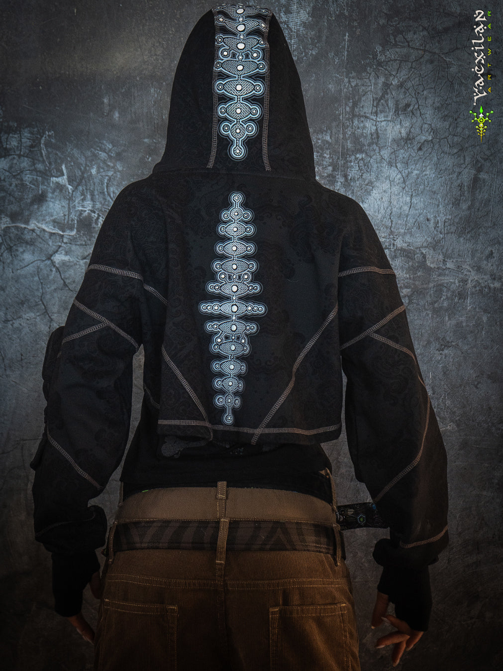 Crop Hoodie Woman / Cotton Fleece - GALACTIK SPINE Mayan Codex