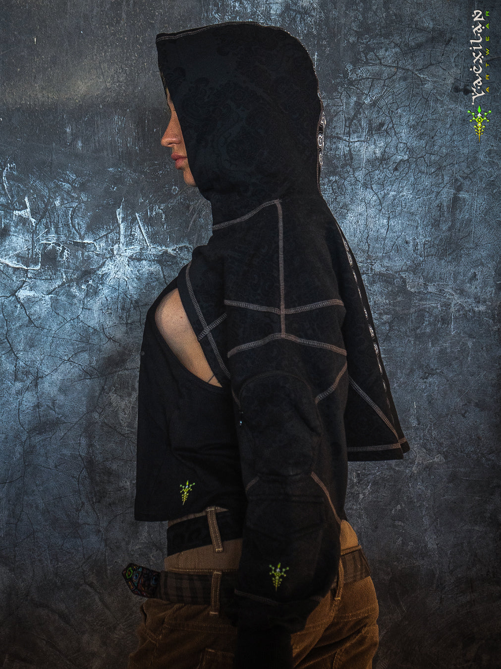 Crop Hoodie Woman / Cotton Fleece - GALACTIK SPINE Mayan Codex