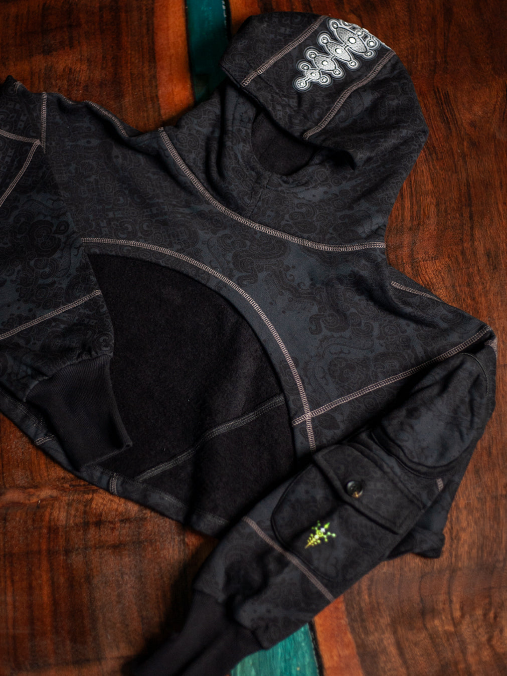 Crop Hoodie Woman / Cotton Fleece - GALACTIK SPINE Mayan Codex