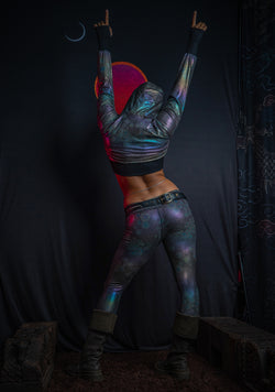 Crop Hoodie Woman / Holoographic Dots Rainbow Flatrib - MYCELIUM