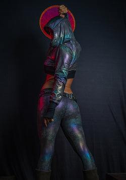 Crop Hoodie Woman / Holoographic Dots Rainbow Flatrib - MYCELIUM