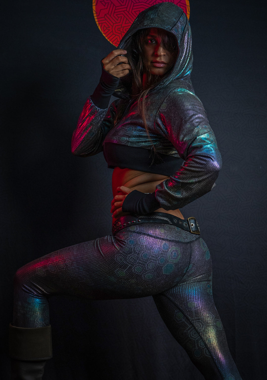 Crop Hoodie Woman / Holoographic Dots Rainbow Flatrib - MYCELIUM