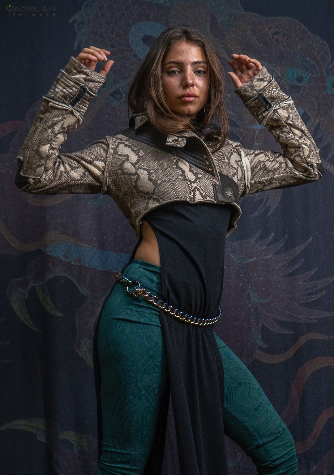 Crop Jacket Woman Neotokyo Punk / Cotton Looper Fake Leather - KINGKOBRA