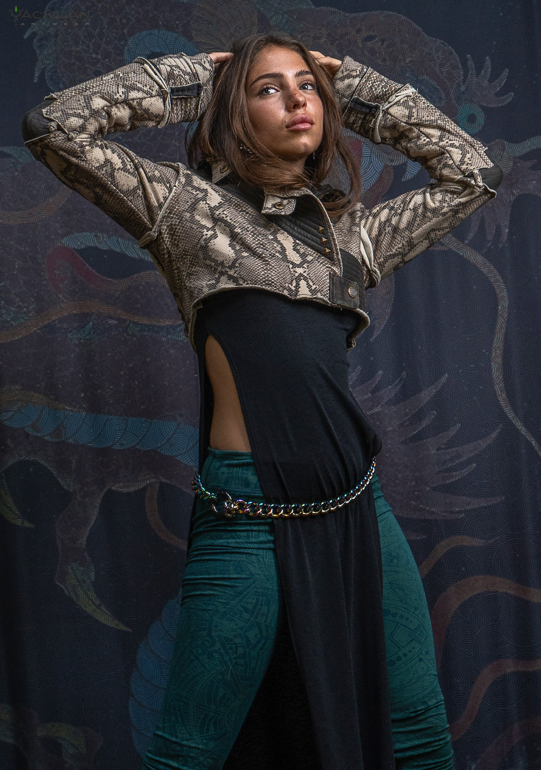 Crop Jacket Woman Neotokyo Punk / Cotton Looper Fake Leather - KINGKOBRA