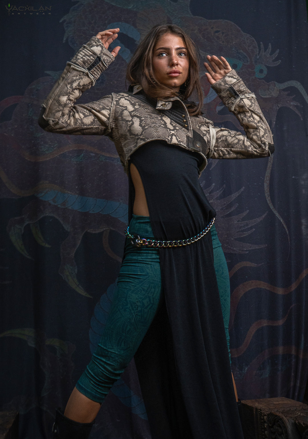 Crop Jacket Woman Neotokyo Punk / Cotton Looper Fake Leather - KINGKOBRA