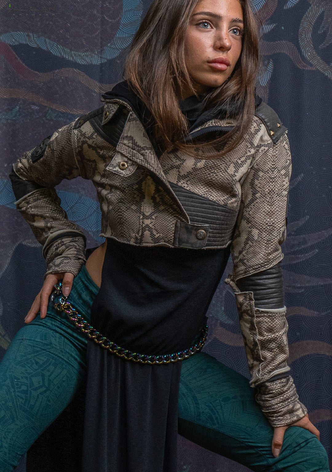 Crop Jacket Woman Neotokyo Punk / Cotton Looper Fake Leather - KINGKOBRA