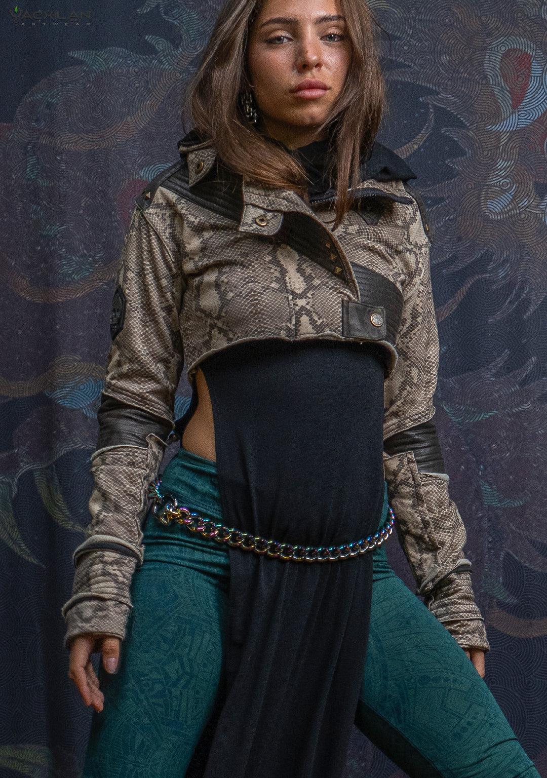 Crop Jacket Woman Neotokyo Punk / Cotton Looper Fake Leather - KINGKOBRA