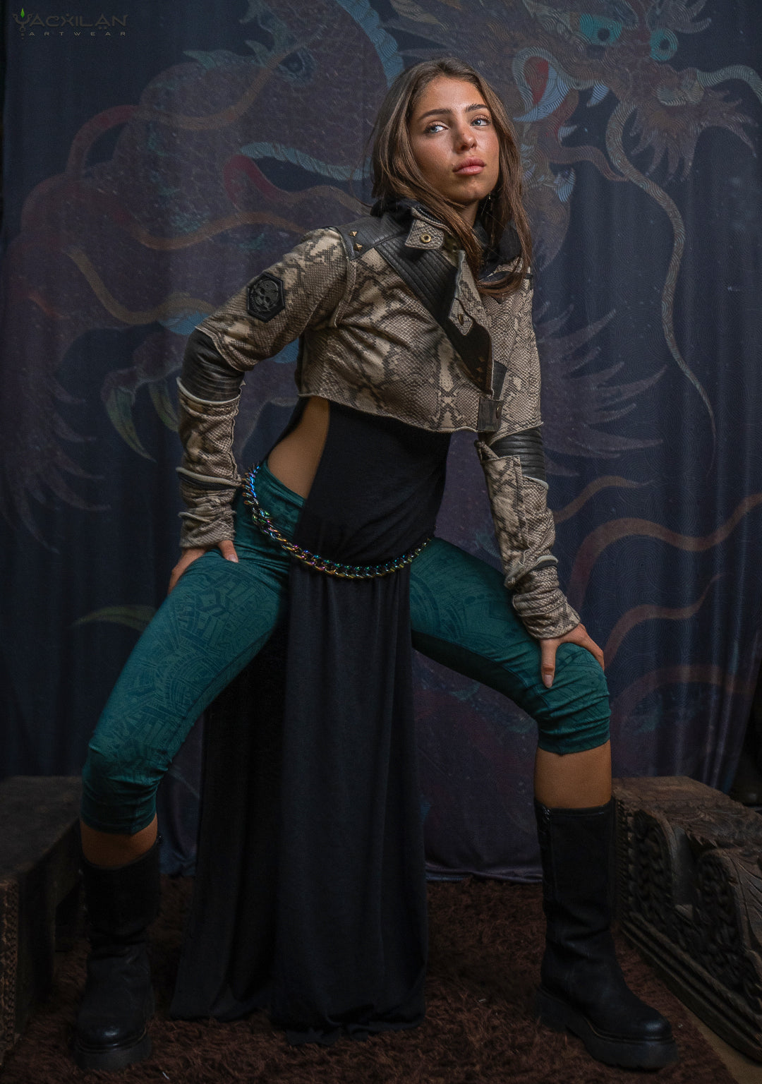 Crop Jacket Woman Neotokyo Punk / Cotton Looper Fake Leather - KINGKOBRA