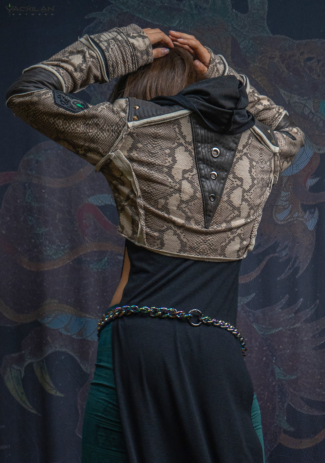 Crop Jacket Woman Neotokyo Punk / Cotton Looper Fake Leather - KINGKOBRA