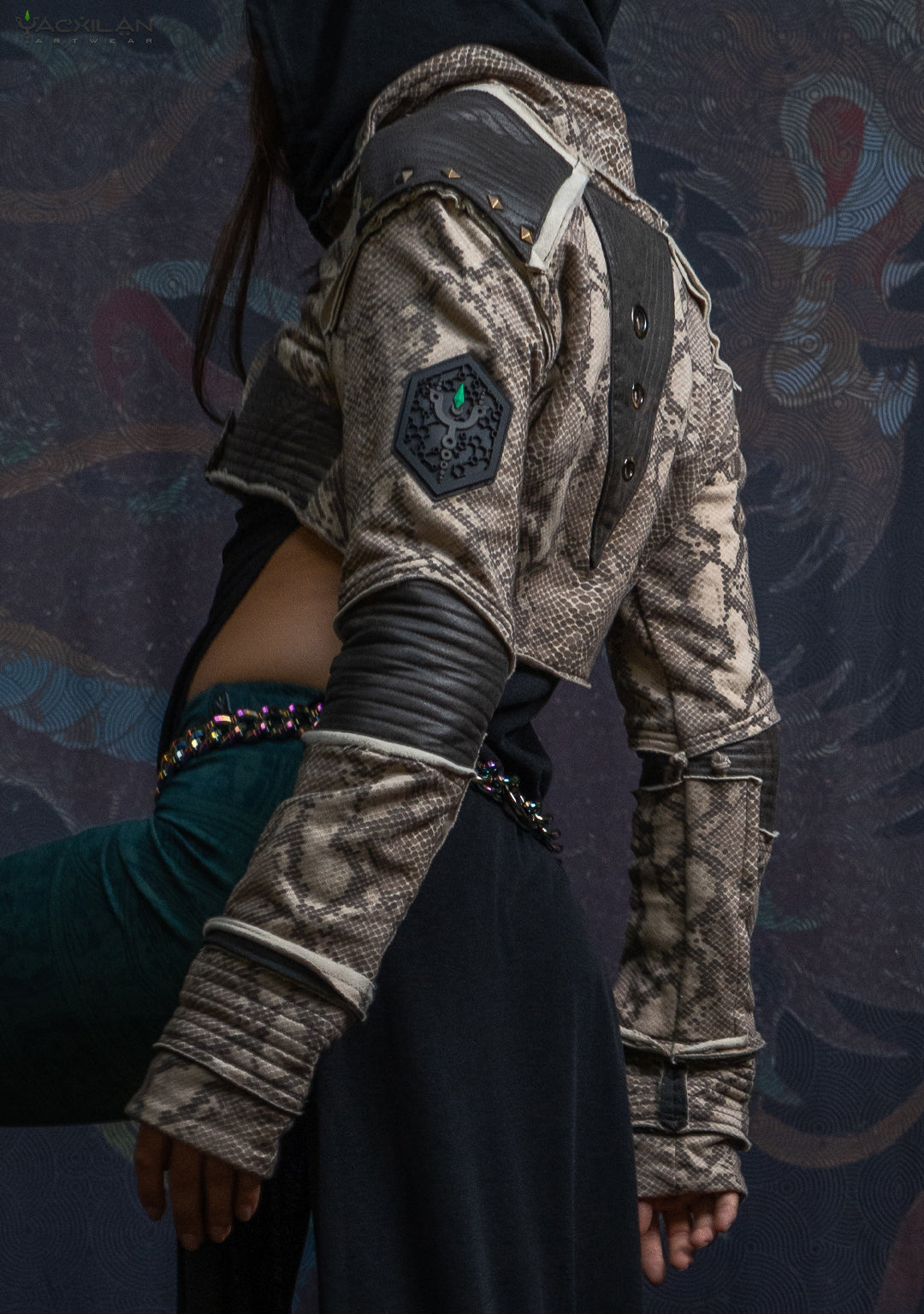 Crop Jacket Woman Neotokyo Punk / Cotton Looper Fake Leather - KINGKOBRA