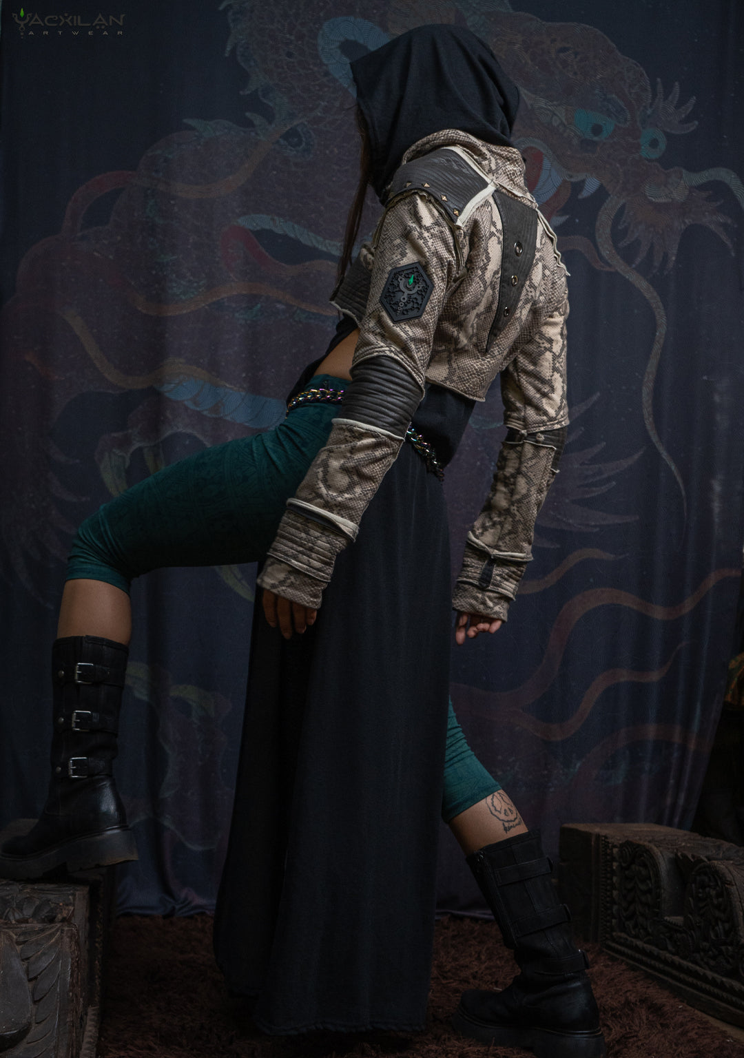 Crop Jacket Woman Neotokyo Punk / Cotton Looper Fake Leather - KINGKOBRA