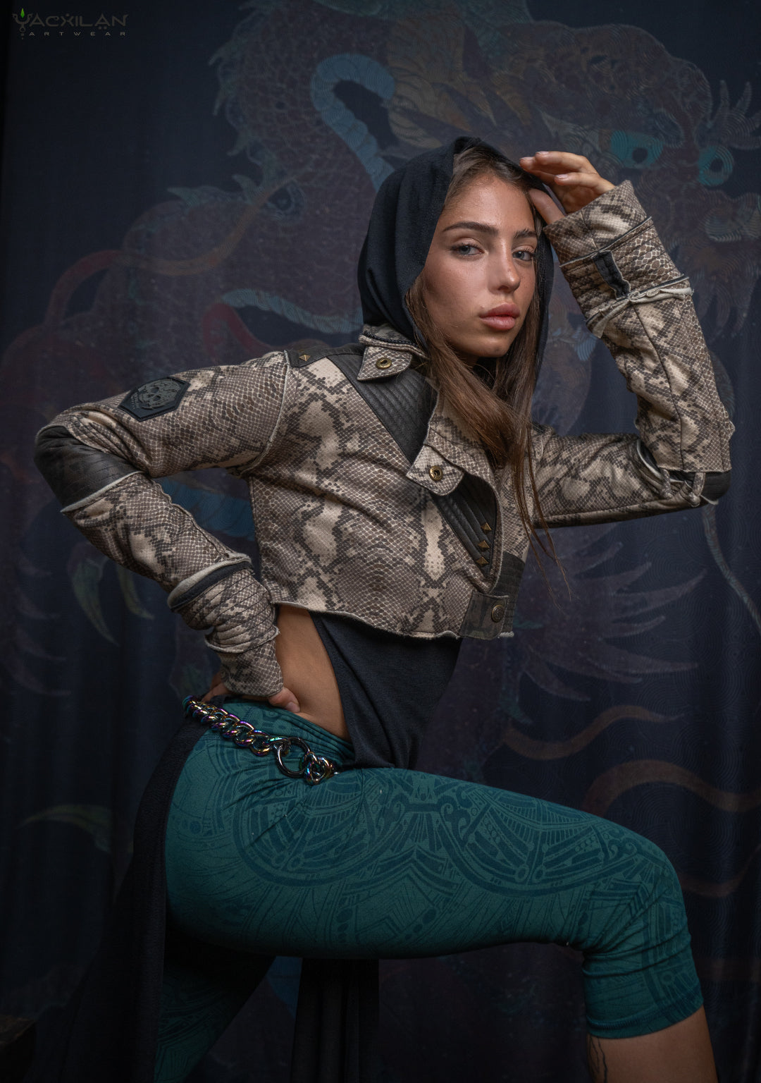 Crop Jacket Woman Neotokyo Punk / Cotton Looper Fake Leather - KINGKOBRA