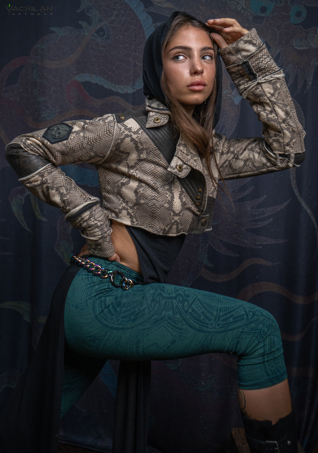 Crop Jacket Woman Neotokyo Punk / Cotton Looper Fake Leather - KINGKOBRA