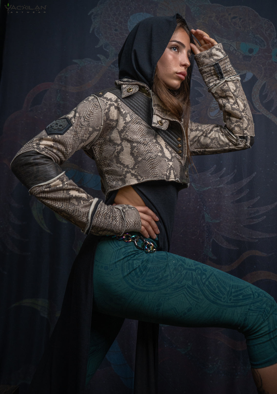 Crop Jacket Woman Neotokyo Punk / Cotton Looper Fake Leather - KINGKOBRA