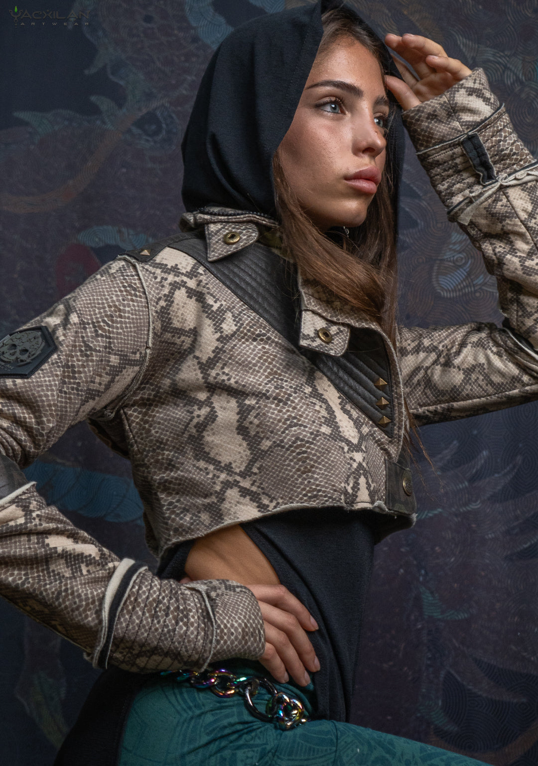 Crop Jacket Woman Neotokyo Punk / Cotton Looper Fake Leather - KINGKOBRA