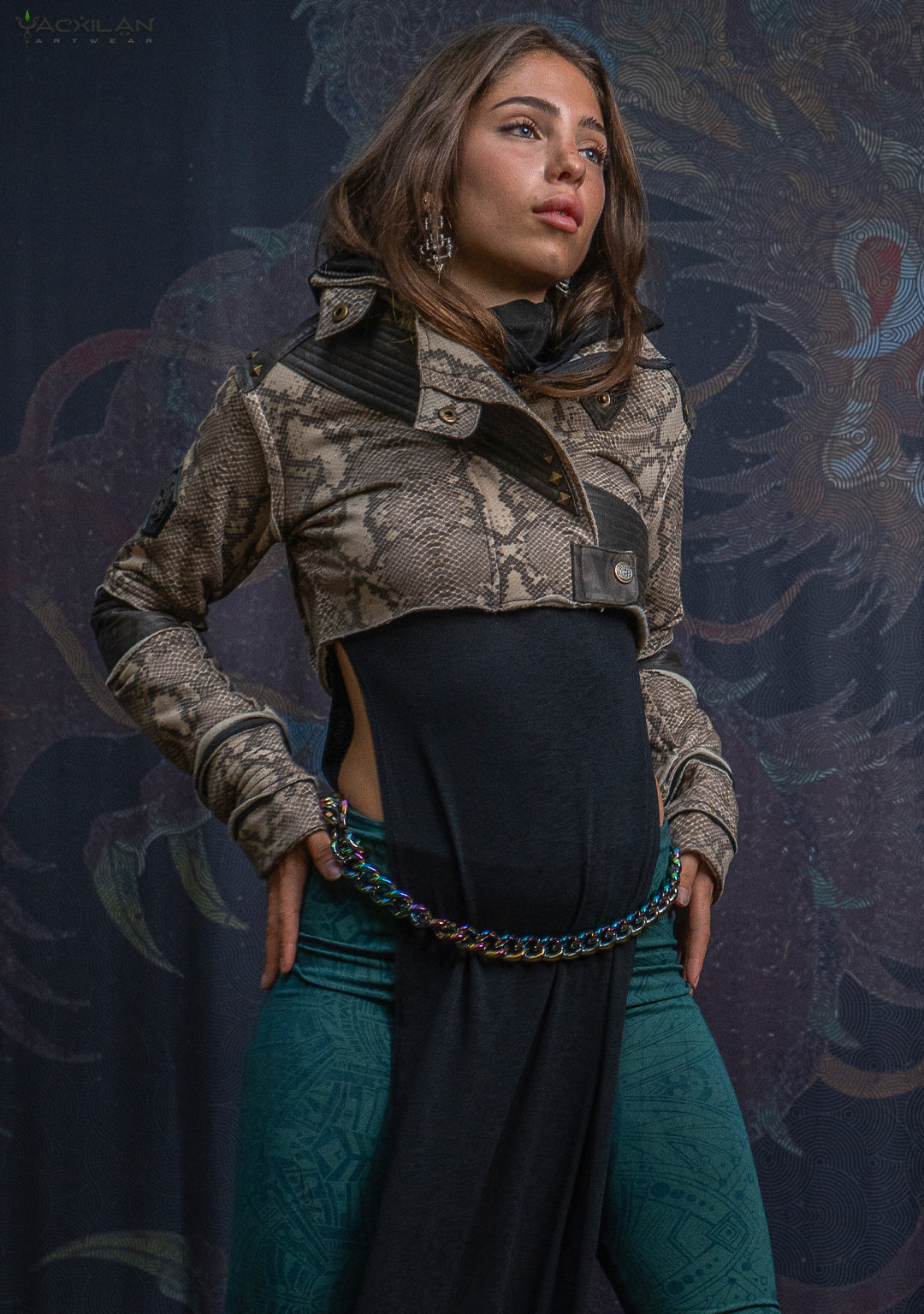 Crop Jacket Woman Neotokyo Punk / Cotton Looper Fake Leather - KINGKOBRA