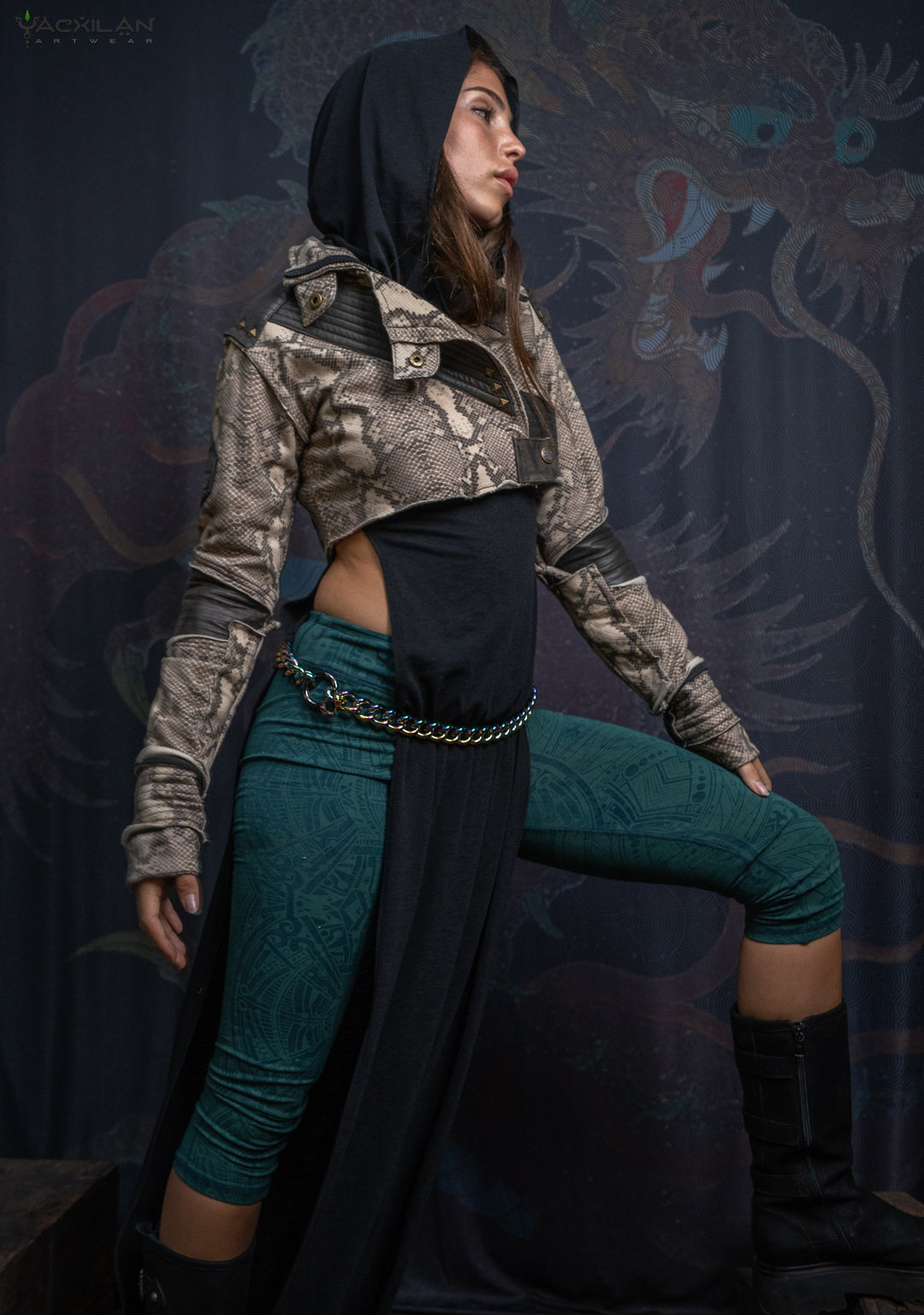 Crop Jacket Woman Neotokyo Punk / Cotton Looper Fake Leather - KINGKOBRA