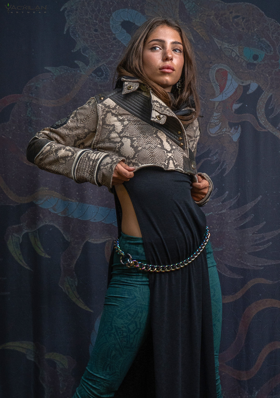 Crop Jacket Woman Neotokyo Punk / Cotton Looper Fake Leather - KINGKOBRA