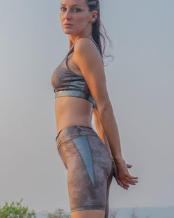 Short Leggings Yoga Set / Scuba - Grey SNAKESKIN - Yacxilan Artwear